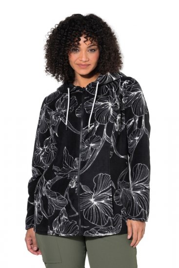 Ulla Popken 842758 Chaqueta polar de flores con capucha Negro - Ropa de lana - 