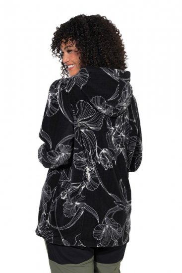 Ulla Popken 842758 Chaqueta polar de flores con capucha Negro - Ropa de lana - 