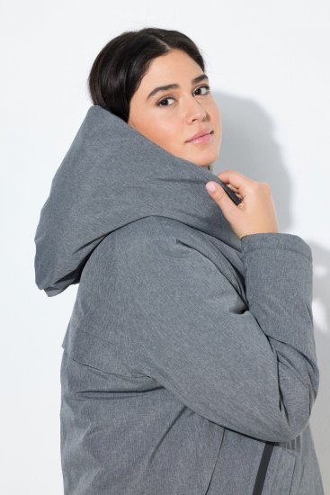 Ulla Popken 842951 Abrigo técnico HYPRAR impermeable con capucha Gris oscuro jaspeado - Abrigos - Abrigos de talla grande