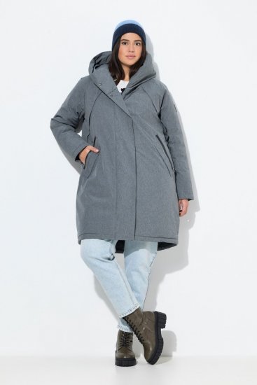 Ulla Popken 842951 Abrigo técnico HYPRAR impermeable con capucha Gris oscuro jaspeado - Abrigos - Abrigos de talla grande