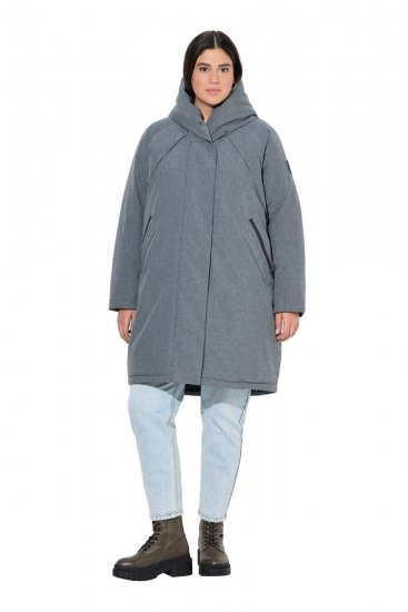 Ulla Popken 842951 Abrigo técnico HYPRAR impermeable con capucha Gris oscuro jaspeado - Abrigos - Abrigos de talla grande