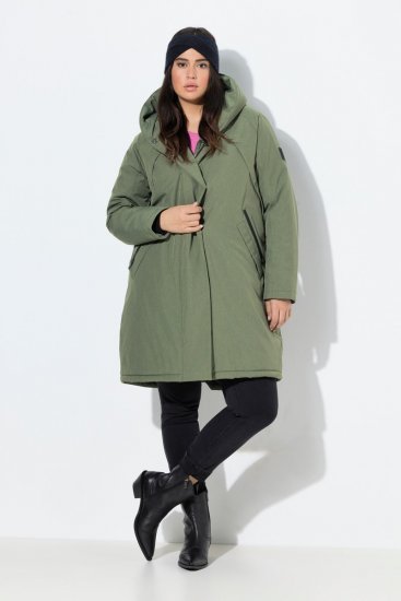 Ulla Popken 842951 Abrigo técnico HYPRAR impermeable con capucha Verde grisáceo - Abrigos - Abrigos de talla grande
