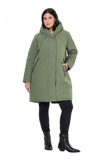 Ulla Popken 842951 Abrigo técnico HYPRAR impermeable con capucha Verde grisáceo - Abrigos - Abrigos de talla grande