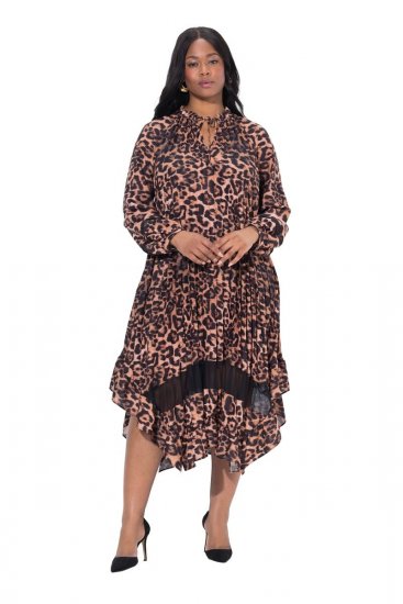Ulla Popken 842979 Vestido con estampado animal Marrón - Vestidos midi - Vestidos midi de talla grande