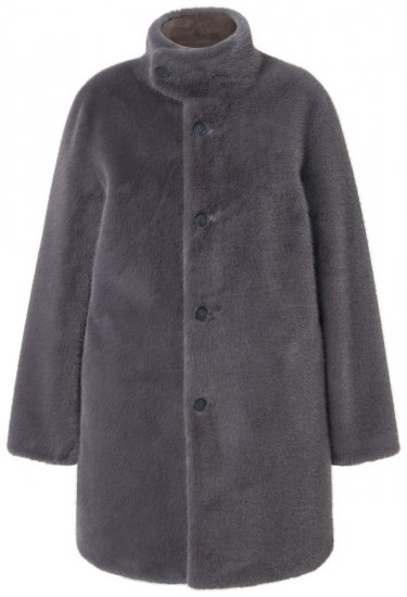 Ulla Popken 843003 Abrigo de pelo sintético con cuello alto Gris - Abrigos - Abrigos de talla grande