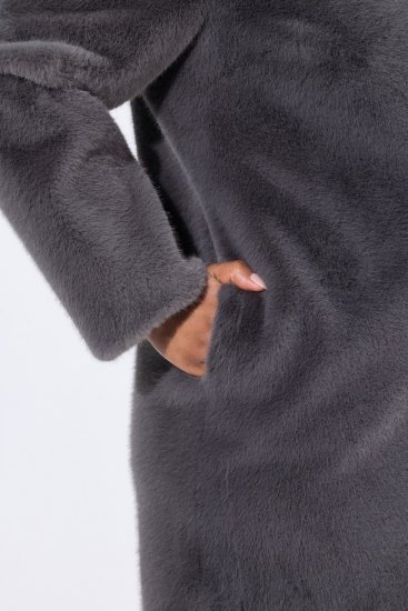 Ulla Popken 843003 Abrigo de pelo sintético con cuello alto Gris - Abrigos - Abrigos de talla grande