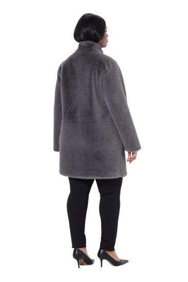 Ulla Popken 843003 Abrigo de pelo sintético con cuello alto Gris - Abrigos - Abrigos de talla grande