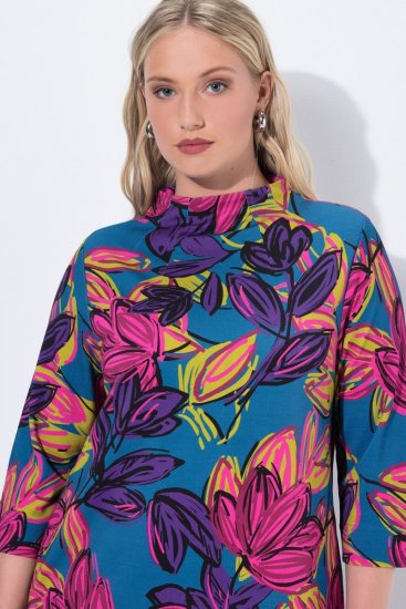 Ulla Popken 843180 Vestido de jersey de flores Petróleo - Vestidos - Vestidos para todas las tallas