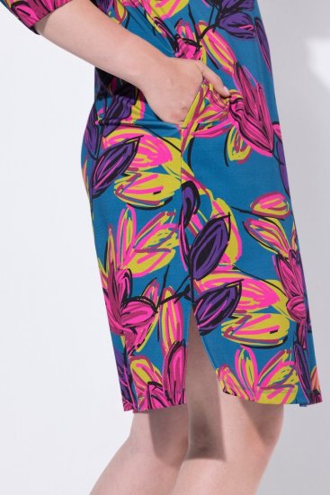 Ulla Popken 843180 Vestido de jersey de flores Petróleo - Vestidos - Vestidos para todas las tallas