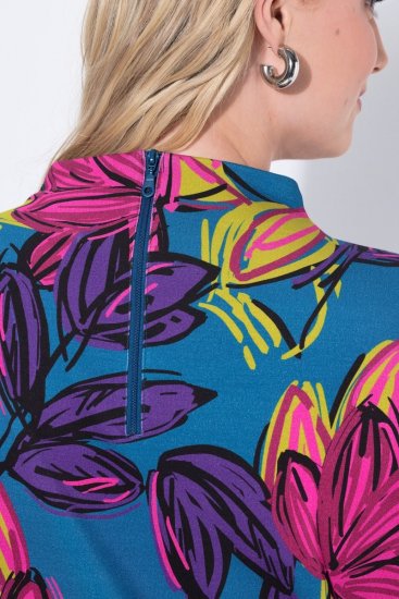 Ulla Popken 843180 Vestido de jersey de flores Petróleo - Vestidos - Vestidos para todas las tallas