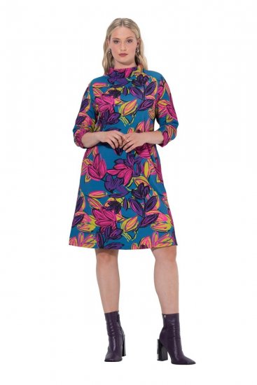 Ulla Popken 843180 Vestido de jersey de flores Petróleo - Vestidos - Vestidos para todas las tallas