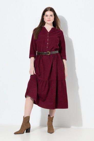 Ulla Popken 843383 Vestido de pana con manga 3/4 Burdeos - Vestidos maxi - Vestidos largos en tallas grandes