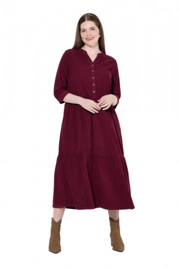 Ulla Popken 843383 Vestido de pana con manga 3/4 Burdeos - Vestidos maxi - Vestidos largos en tallas grandes