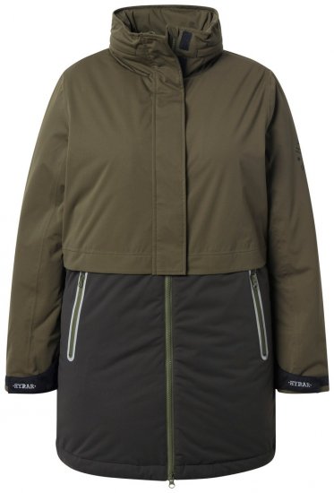 Ulla Popken 843480 Abrigo técnico HYPRAR bicolor con capucha Verde oliva - Abrigos - Abrigos de talla grande