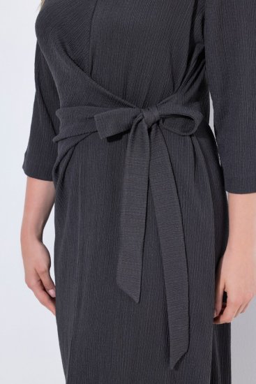 Ulla Popken 843595 Vestido cruzado con manga 3/4 Gris jaspeado - Vestidos midi - Vestidos midi de talla grande