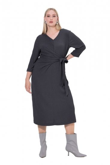 Ulla Popken 843595 Vestido cruzado con manga 3/4 Gris jaspeado - Vestidos midi - Vestidos midi de talla grande