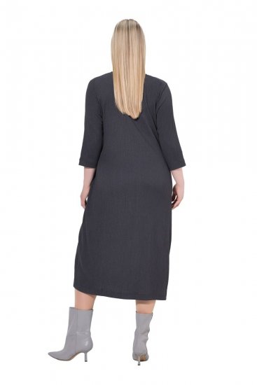 Ulla Popken 843595 Vestido cruzado con manga 3/4 Gris jaspeado - Vestidos midi - Vestidos midi de talla grande