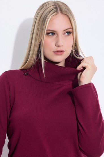 Ulla Popken 843627 Vestido de punto de manga larga con cuello alto Burdeos - Vestidos midi - Vestidos midi de talla grande