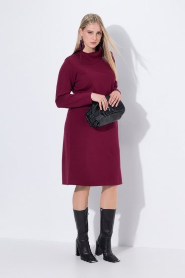 Ulla Popken 843627 Vestido de punto de manga larga con cuello alto Burdeos - Vestidos midi - Vestidos midi de talla grande