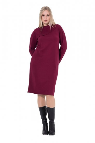 Ulla Popken 843627 Vestido de punto de manga larga con cuello alto Burdeos - Vestidos midi - Vestidos midi de talla grande