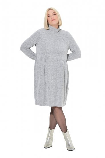 Ulla Popken 844233 Vestido de punto de manga larga con cuello alto Gris jaspeado - Vestidos de punto - 