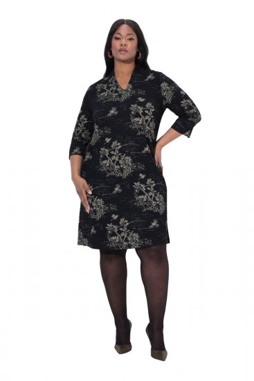 Ulla Popken 844739 Vestido con manga 3/4 Negro - Vestidos midi - Vestidos midi de talla grande