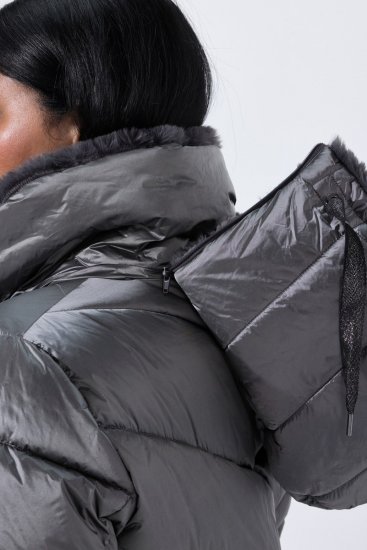Ulla Popken 844764 Abrigo acolchado HYPRAR con brillo metalizado Antracita - Abrigos - Abrigos de talla grande
