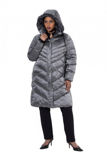 Ulla Popken 844764 Abrigo acolchado HYPRAR con brillo metalizado Antracita - Abrigos - Abrigos de talla grande
