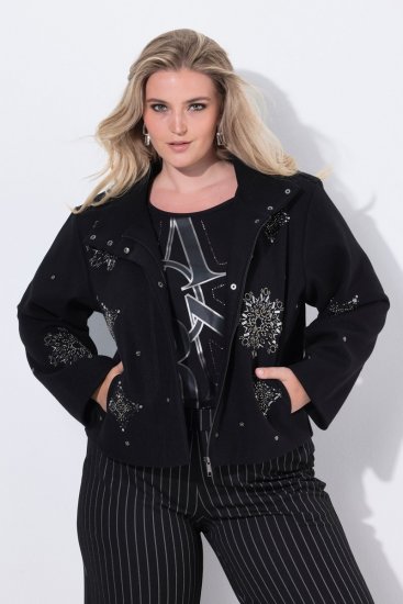 Ulla Popken 844839 Chaqueta corta con bordado de copos de nieve Azul marino - Chaquetas - Chaquetas para mujer en tallas grandes