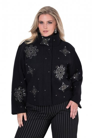 Ulla Popken 844839 Chaqueta corta con bordado de copos de nieve Azul marino - Chaquetas - Chaquetas para mujer en tallas grandes