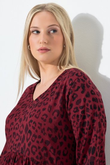 Ulla Popken 844945 Vestido de jersey evasé con cuello de pico Ciruela - Vestidos de punto jersey - 