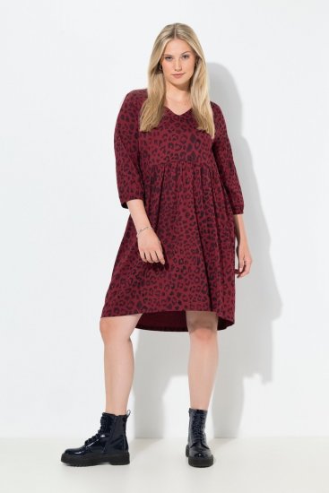 Ulla Popken 844945 Vestido de jersey evasé con cuello de pico Ciruela - Vestidos de punto jersey - 