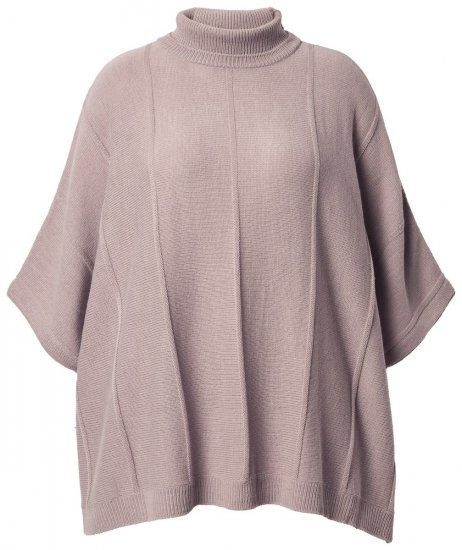 Ulla Popken 844996 Poncho de canalé de merino con cuello vuelto Marrón claro - Ponchos y capas - 