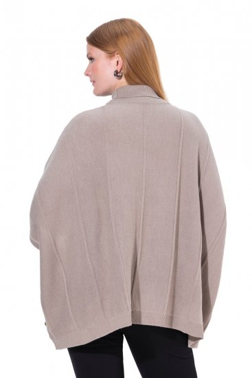 Ulla Popken 844996 Poncho de canalé de merino con cuello vuelto Marrón claro - Ponchos y capas - 