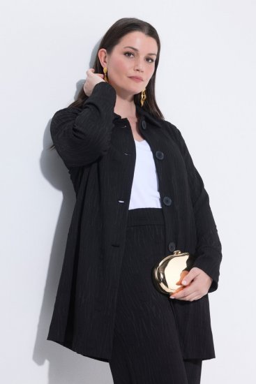 Ulla Popken 845026 Sobrecamisa con textura de cebra Negro - Chaquetas - Chaquetas para mujer en tallas grandes