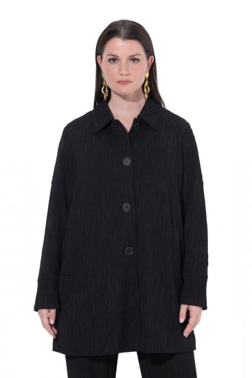 Ulla Popken 845026 Sobrecamisa con textura de cebra Negro - Chaquetas - Chaquetas para mujer en tallas grandes