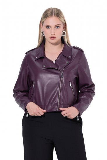 Ulla Popken 845121 Chaqueta biker de piel sintética Ciruela - Chaquetas - Chaquetas para mujer en tallas grandes