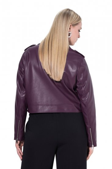 Ulla Popken 845121 Chaqueta biker de piel sintética Ciruela - Chaquetas - Chaquetas para mujer en tallas grandes