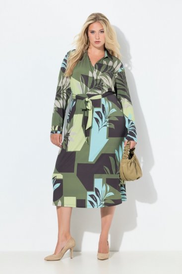 Ulla Popken 845122 Vestido midi estampado con bolsillos Turquesa - Vestidos midi - Vestidos midi de talla grande