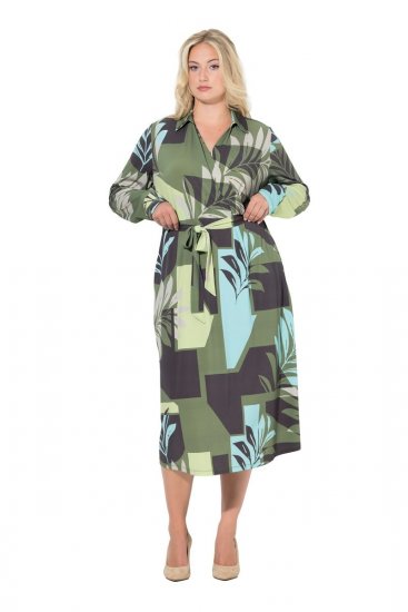 Ulla Popken 845122 Vestido midi estampado con bolsillos Turquesa - Vestidos midi - Vestidos midi de talla grande