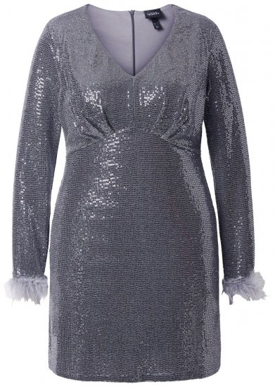 Ulla Popken 845145 Vestido de lentejuelas con cuello de pico Plateado - Vestidos de noche - Vestidos de fiesta de gran talla