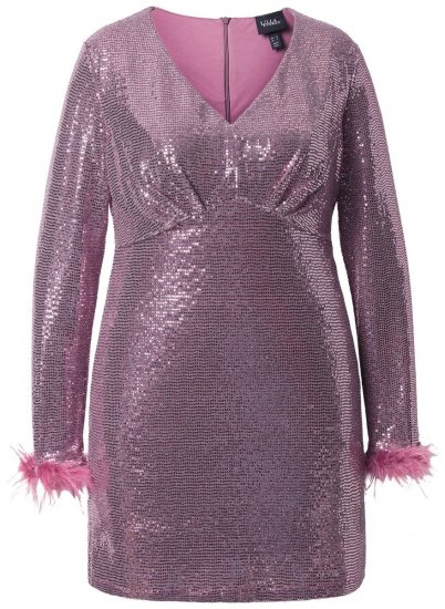 Ulla Popken 845145 Vestido de lentejuelas con cuello de pico Rosa - Vestidos de noche - Vestidos de fiesta de gran talla