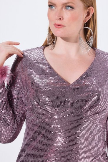Ulla Popken 845145 Vestido de lentejuelas con cuello de pico Rosa - Vestidos de noche - Vestidos de fiesta de gran talla