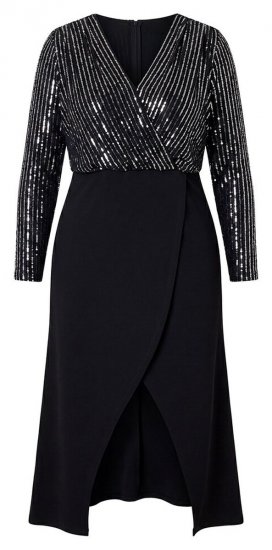 Ulla Popken 845151 Vestido de rayas con cuello de pico Negro - Vestidos de noche - Vestidos de fiesta de gran talla