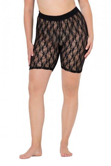 Ulla Popken 845290 Pantalón corto antirrozaduras de flores con encaje Negro - Culotes antirozaduras - 