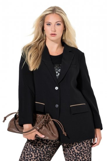 Ulla Popken 845336 Blazer elástico oversize de dos botones Negro - Blazers - Blazers en tallas grandes para mujer