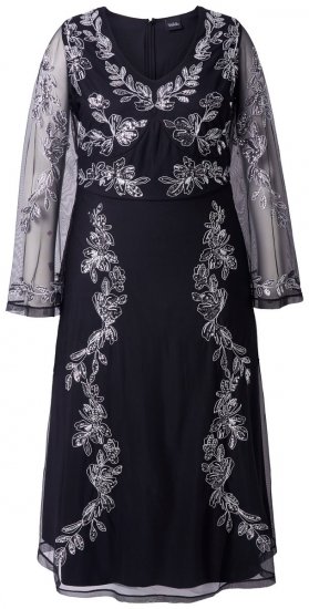 Ulla Popken 845366 Vestido de noche con cuello de pico Negro - Vestidos de noche - Vestidos de fiesta de gran talla