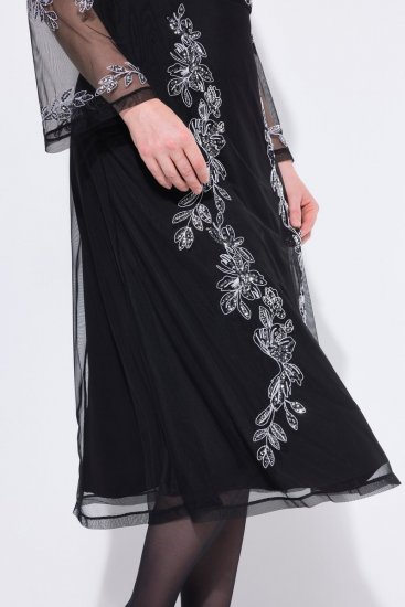 Ulla Popken 845366 Vestido de noche con cuello de pico Negro - Vestidos de noche - Vestidos de fiesta de gran talla