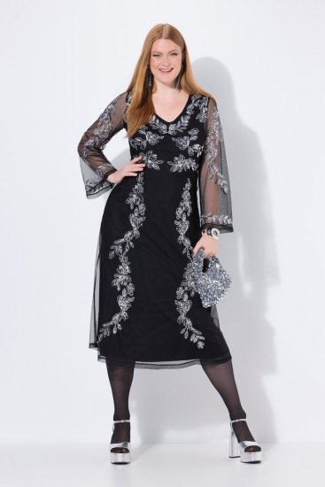 Ulla Popken 845366 Vestido de noche con cuello de pico Negro - Vestidos de noche - Vestidos de fiesta de gran talla