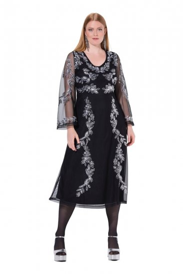 Ulla Popken 845366 Vestido de noche con cuello de pico Negro - Vestidos de noche - Vestidos de fiesta de gran talla